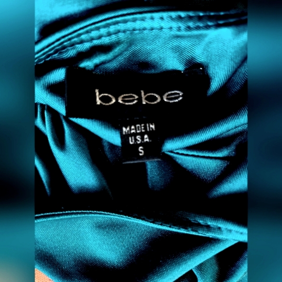 BEBE Teal Studded Silver Neck Choker Strapless Swingy Fun Slinky Mini Dress S - Picture 9 of 12